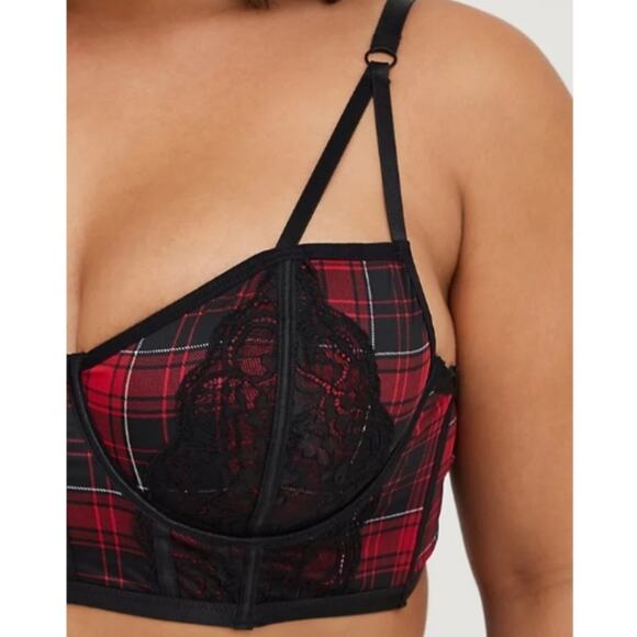 ***SIZE 6X*** TORRID  UNLINED LONGLINE STRAPPY BRALETTE - PLAID RED SIZE 6 - Picture 3 of 7